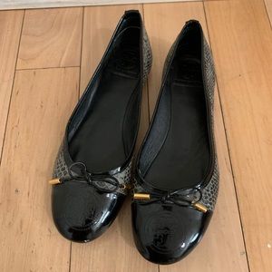 Tory Burch snakeskin cap toe ballet flats